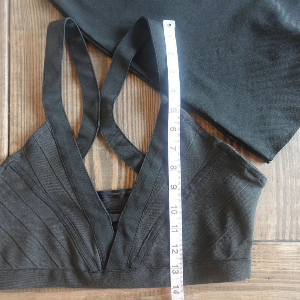 Y2K Womens Skirt Crop Top Set Medium Black‎ Bandage Bra Clubwear Party Going Out